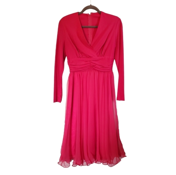 Miss Elliette Dresses & Skirts - Vintage Miss Elliette NWT Bright Pink Silky Chiffon California Pin Up Dress Sz10